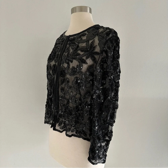 Vintage Robert Anthony 100% Pure Silk Sequin Blazer Top Black S - Picture 5 of 9